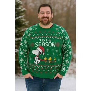 Peanuts Unisex XL Christmas Green Pullover Sweater Festival Holiday Occasion